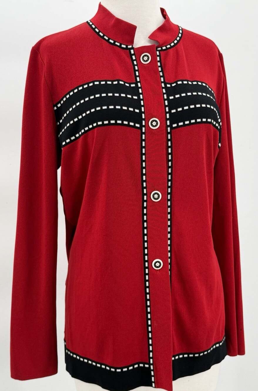 Exclusively Misook Knit Blazer Red Button Nautical Preppy Career Jacket Medium